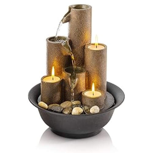 Zen Indoor Tabletop Water Fountain with Integrated Candle Lights